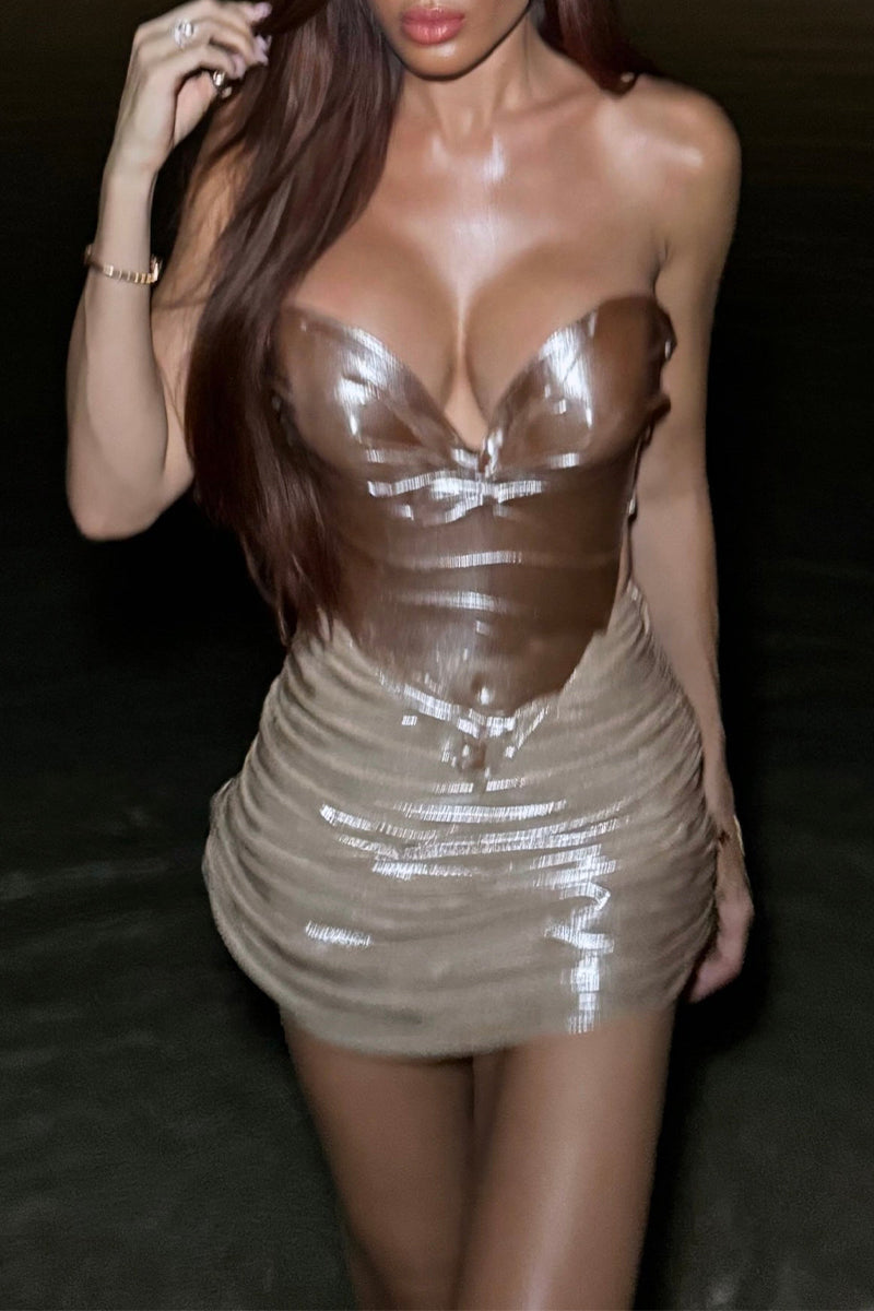 Strapless Lace Up Backless Top Ruched Mini Skirt 2pcs Set