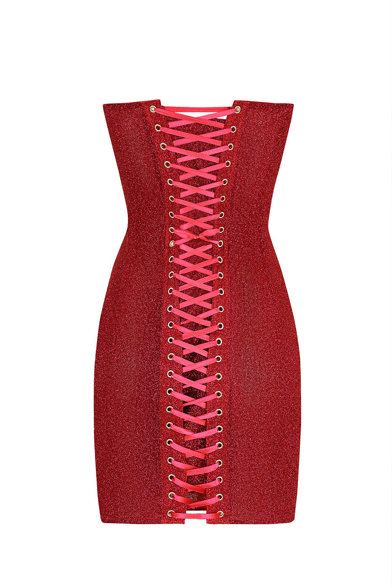Sweetheart Neckline Strapless Back Lace Up Bodycon Mini Dresses Red