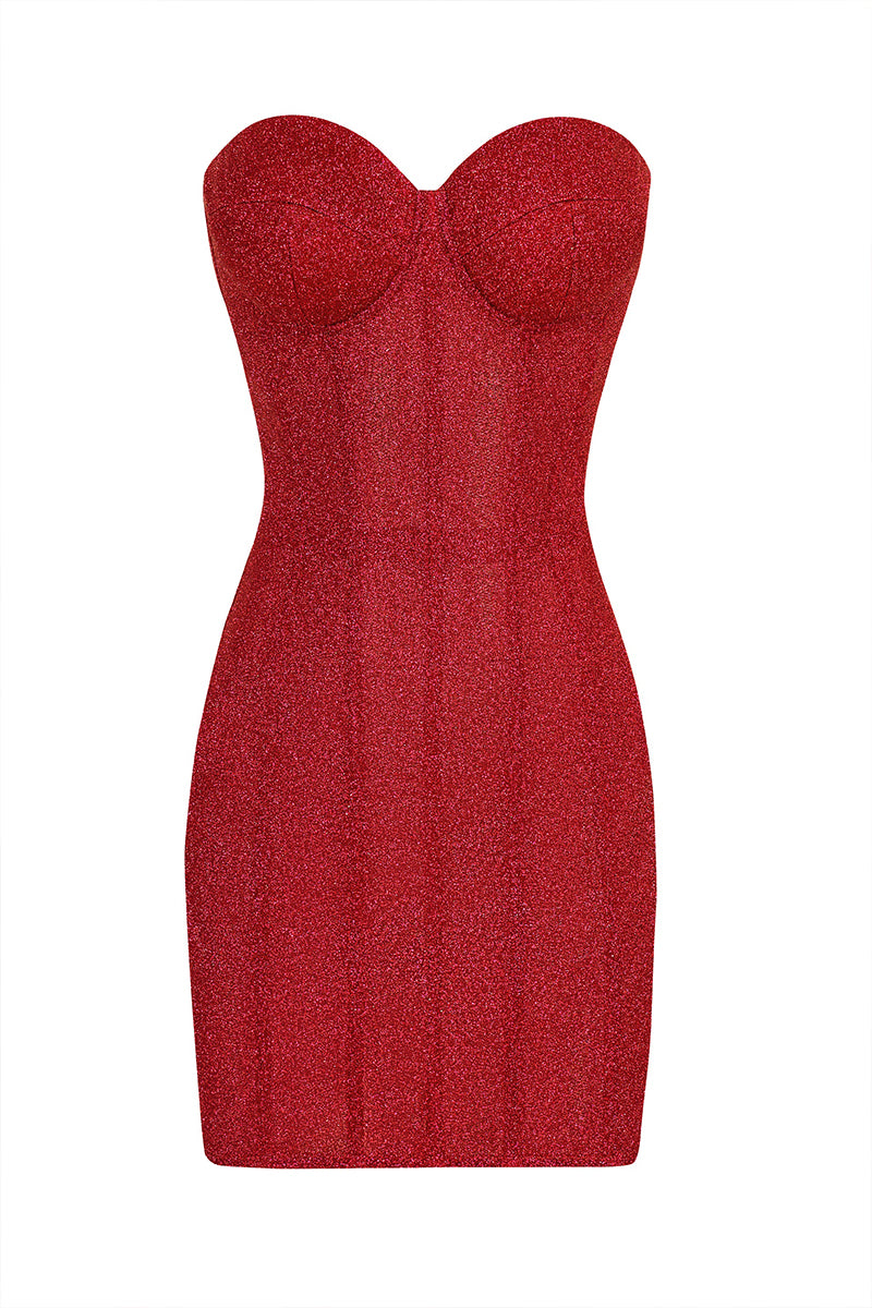 Sweetheart Neckline Strapless Back Lace Up Bodycon Mini Dresses Red