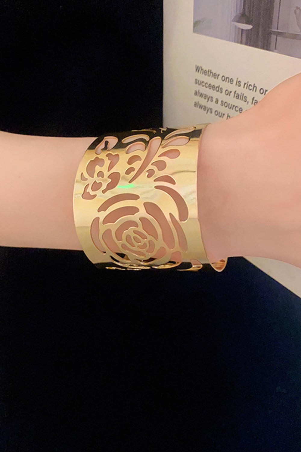 Hollow Out Flower Leaves Alloy Cuff Bracelet Gold