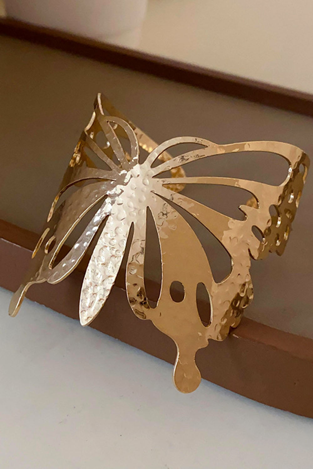 Hollow Out Flower Leaves Alloy Cuff Bracelet Gold