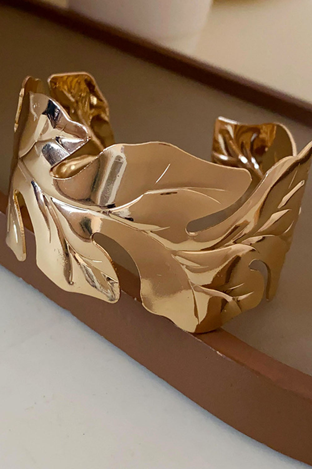 Hollow Out Flower Leaves Alloy Cuff Bracelet Gold