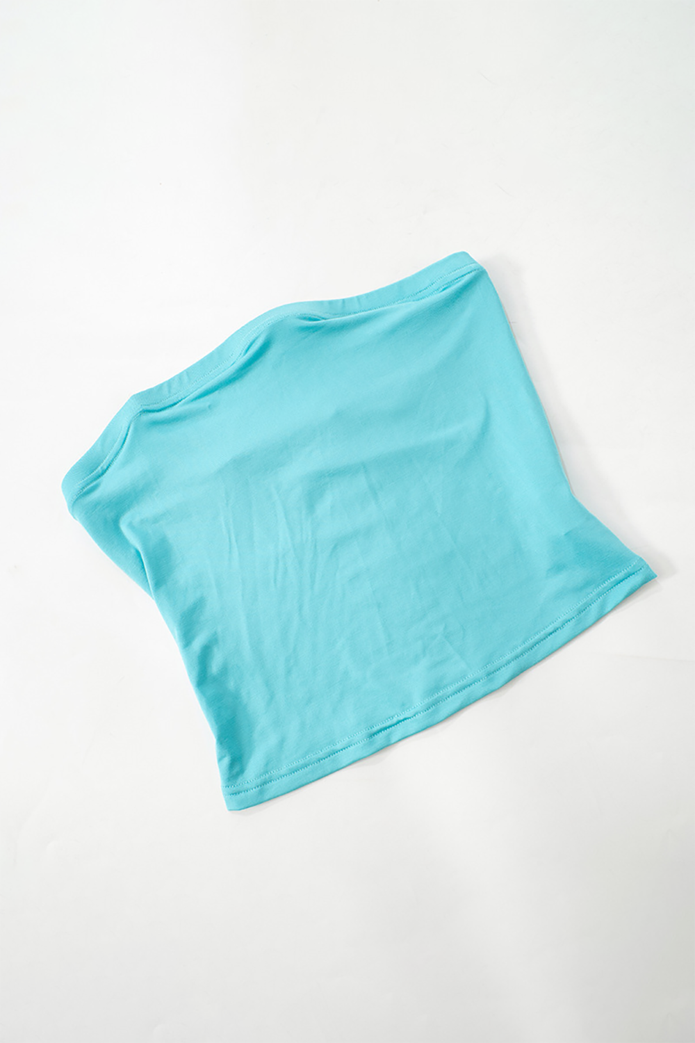 Crop Tube Top Stand Collar Overlay Ruched Irregular Mini Skirt 2pcs Set-Blue