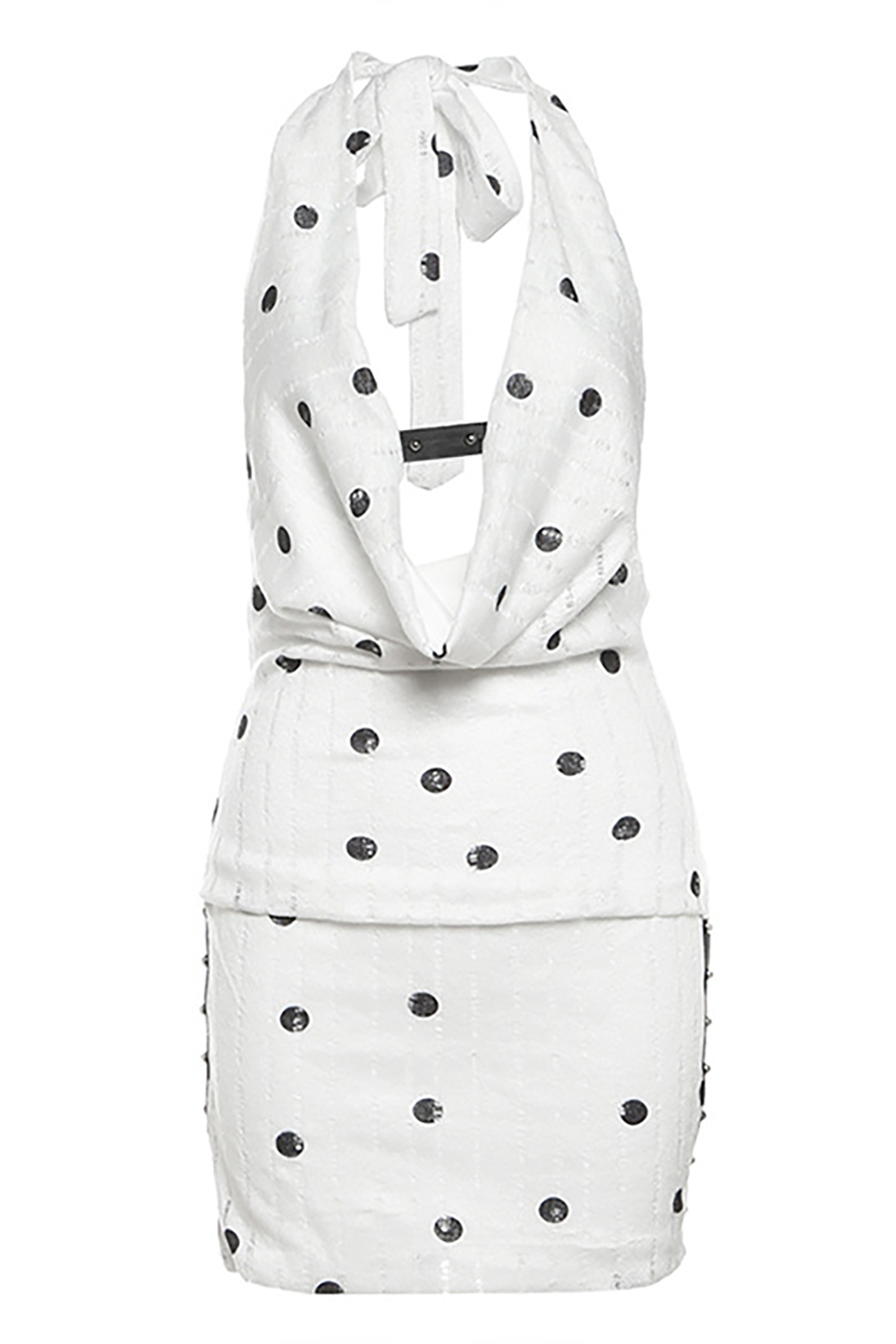 Polka Dot Print Halter Cowl Neckline Bodycon Mini Dresses-White