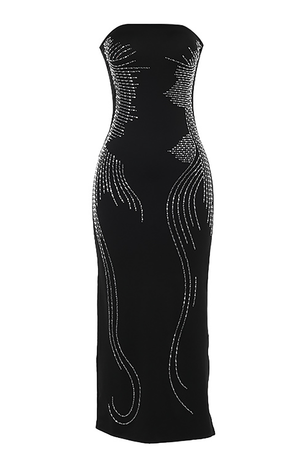 Hot Drilling Pattern Bodycon Side Slit Strapless Maxi Dresses-Black