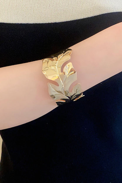 Hollow Out Flower Leaves Alloy Cuff Bracelet Gold