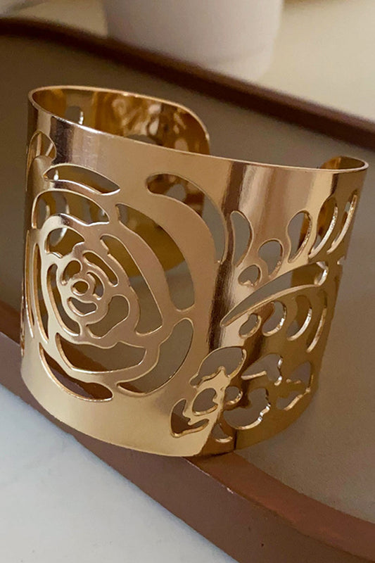 Hollow Out Flower Leaves Alloy Cuff Bracelet Gold