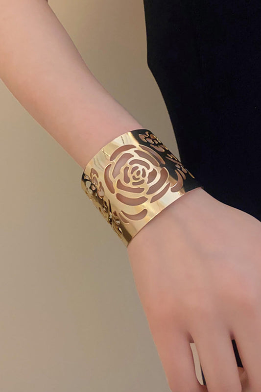 Hollow Out Flower Leaves Alloy Cuff Bracelet Gold