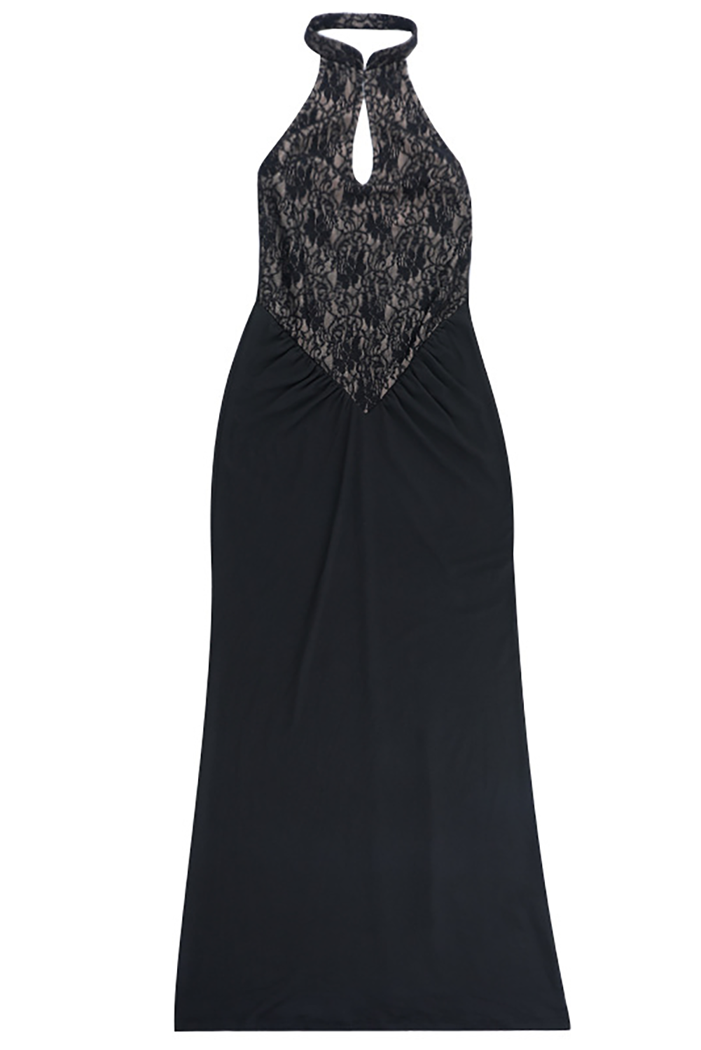 Halter Cutout Floral Lace Patchwork Bodycon Maxi Dresses-Black
