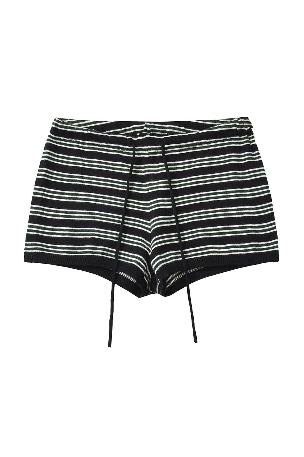 Striped Knit Long Sleeve Crop Top Tie Up Shorts Matching Set-Black