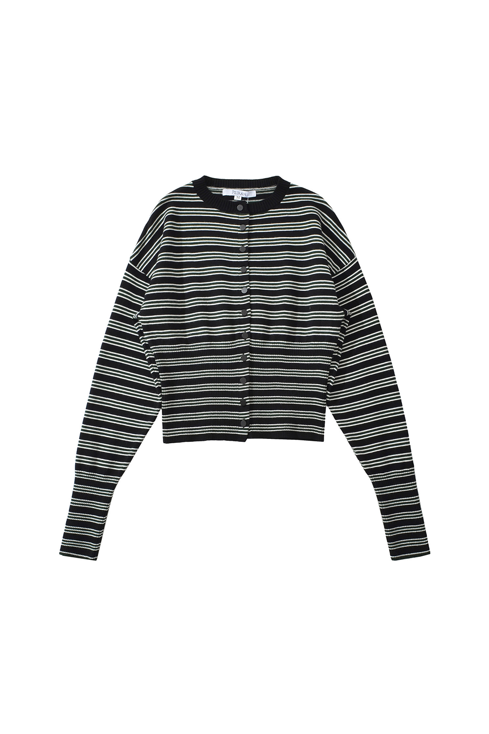 Striped Knit Long Sleeve Crop Top Tie Up Shorts Matching Set-Black