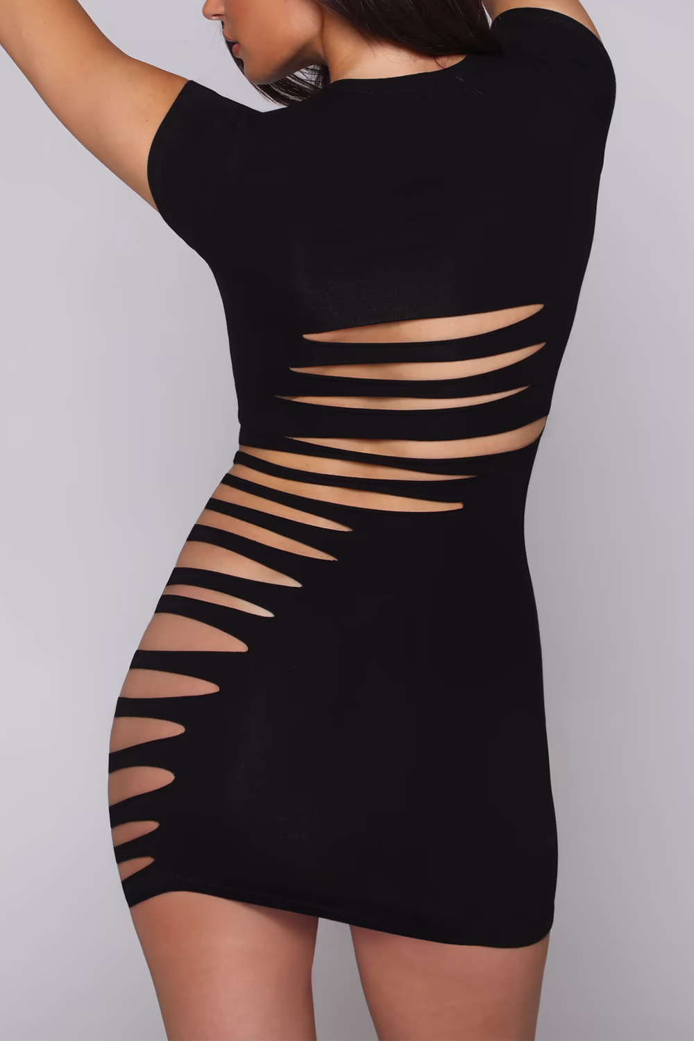 Round Neck Short Sleeve Cutout Bodycon Mini Dresses-White [Pre Order]