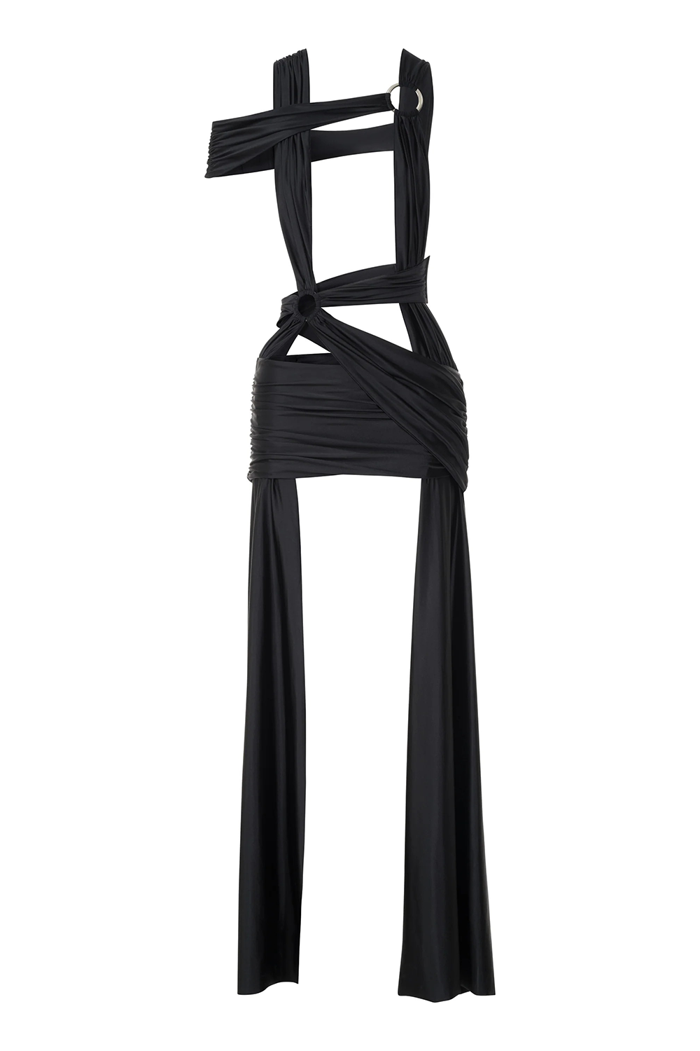 Asymmetrical Cutout Side Streamer Fitted Mini Dresses-Black [Pre Order]