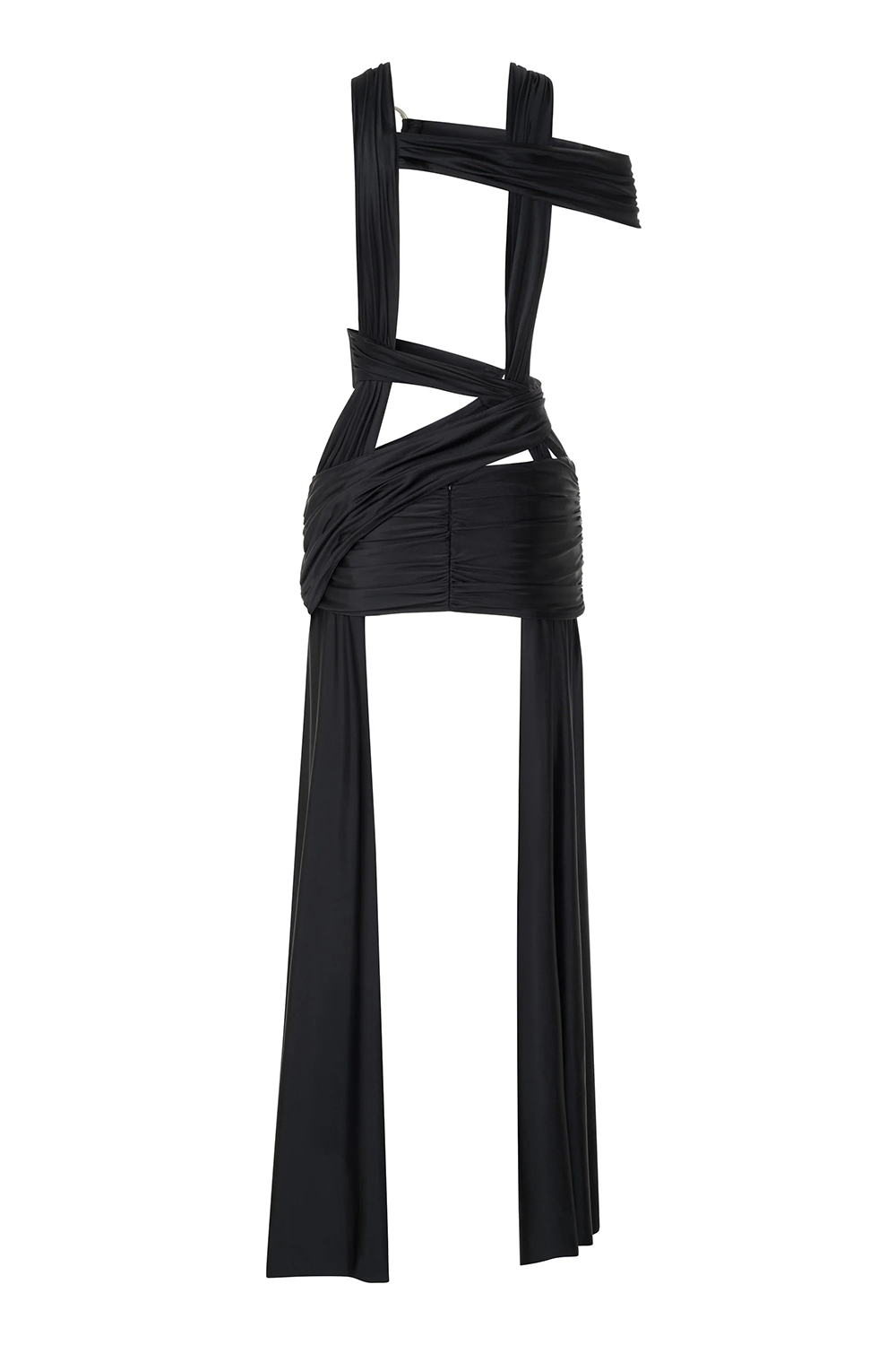 Asymmetrical Cutout Side Streamer Fitted Mini Dresses-Black [Pre Order]