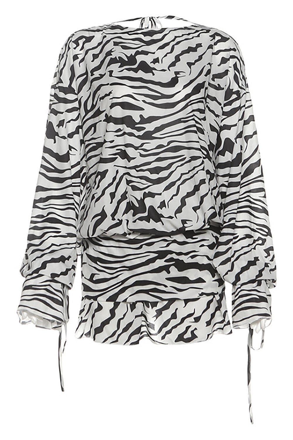 Zebra Print Off Shoulder Lantern Sleeve Mini Dresses-White