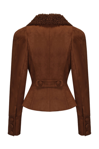 Faux Fur Patchwork Faux Suede Jacket Fitted Mini Skirt Set-Brown [Pre Order]