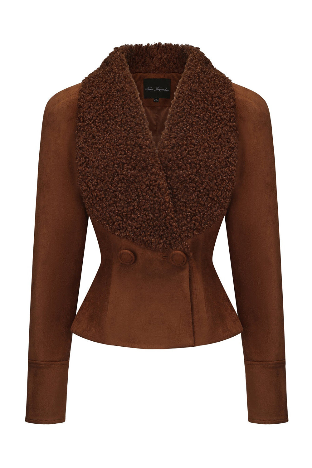 Faux Fur Patchwork Faux Suede Jacket Fitted Mini Skirt Set-Brown [Pre Order]