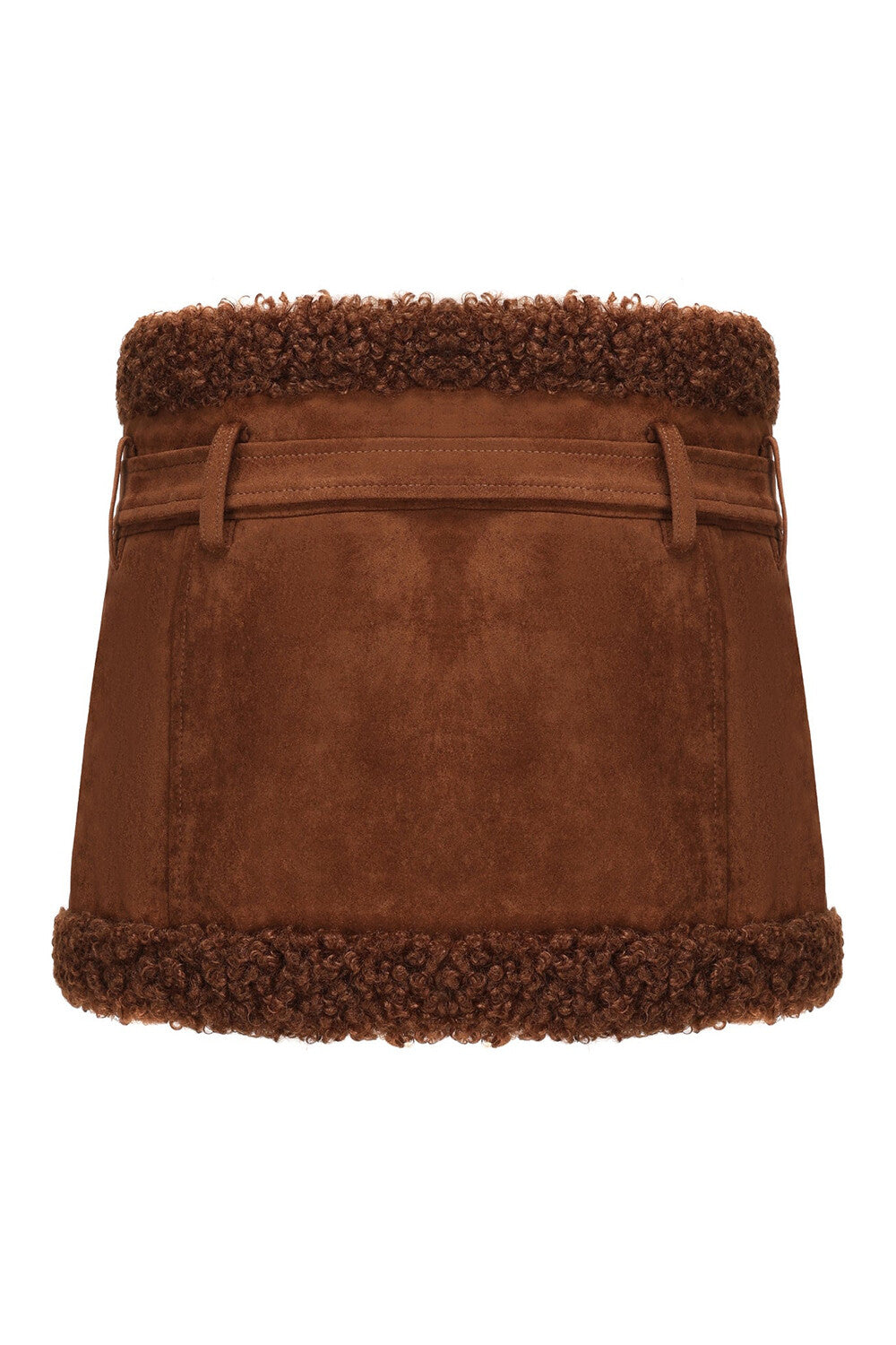 Faux Fur Patchwork Faux Suede Jacket Fitted Mini Skirt Set-Brown [Pre Order]